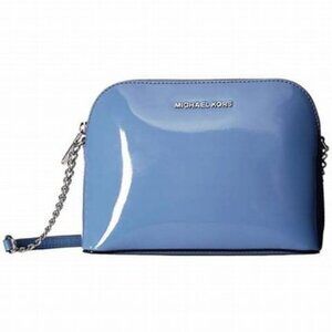 Michael Kors Cindy Large Dome Patent Leather Denim Blue Crossbody Bag NWT
